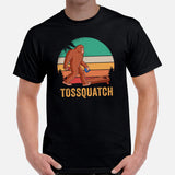 Sasquatch Cornhole T-Shirt - Corn Hole Bags & Board, Bean Bag Toss, Outdoor Yard & Backyard Party Games Gift - Tossquatch Bigfoot Tee - Black, Men