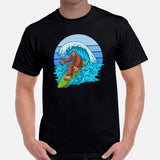 Sasquatch Surfing Shirt - Beach Vacation Outfit, Attire - Gift Ideas for Surfer, Outdoorsman, Nature Lovers - Bigfoot Gone Surfing Tee - Black, Men