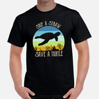 Save A Turtle T-Shirt - Tortoise Conservation Tee - Loggerhead, Sea & Nautical Turtle Shirt - Gift for Animal Lovers, Activists - Black, Men