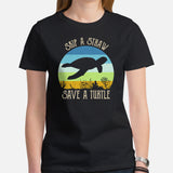 Save A Turtle T-Shirt - Tortoise Conservation Tee - Loggerhead, Sea & Nautical Turtle Shirt - Gift for Animal Lovers, Activists - Black, Women