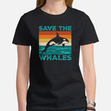 Save The Whales T-Shirt - Orca, Sea Mammal, Marine Biology & Conservation Shirt - Gift for Whale Lovers, Environment Activists - Black, Women