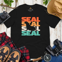 Seal 80s Retro Aesthetic T-Shirt - Seal Lover Shirt - Ideal Gift for Aquatic Animals & Marine Mammal Lovers - Marine Biology Shirt - Black