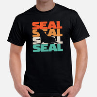 Seal 80s Retro Aesthetic T-Shirt - Seal Lover Shirt - Ideal Gift for Aquatic Animals & Marine Mammal Lovers - Marine Biology Shirt - Black, Men