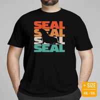 Seal 80s Retro Aesthetic T-Shirt - Seal Lover Shirt - Ideal Gift for Aquatic Animals & Marine Mammal Lovers - Marine Biology Shirt - Black, Plus Size