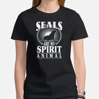 Seals Are My Spirit Animal T-Shirt - Seal Lover Shirt - Ideal Gift for Aquatic Animals & Marine Mammal Lovers - Marine Biology Shirt - Black, Women