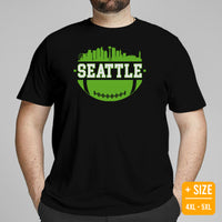 Seattle Skyline Football Fanatic Vintage Graphic T-Shirt: Ideal Gift for Him & Her, Football Fans - Retro Style Game Day Shirt - Black, Plus Size
