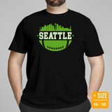 Seattle Skyline Football Fanatic Vintage Graphic T-Shirt: Ideal Gift for Him & Her, Football Fans - Retro Style Game Day Shirt - Black, Plus Size