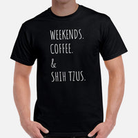 Shih Tzu Dog Themed Clothes & Attire - Canine Tee Shirts For Humans - Gifts for Dog Lovers - Weekends, Coffee And Shih Tzus T-Shirt - Black, Men