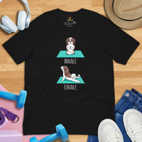 Shih Tzu Dog Themed Clothes & Attire - Canine Tee Shirts & Outfit For Humans - Gifts for Dog Lovers - Inhale Exhale Yoga Pose T-Shirt - Black