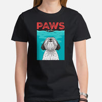 Shih Tzu Dog Themed Clothes & Attire - Canine Tee Shirts & Outfit For Humans - Gifts for Dog Moms, Dads & Lovers - The Paws T-Shirt - Black, Women