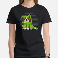 Shih Tzu Dog Themed Clothes & Attire - Dinosaur Costume T-Shirt - Canine Tee Shirts For Humans - Gifts for Dog Moms, Dads & Lovers - Black, Women