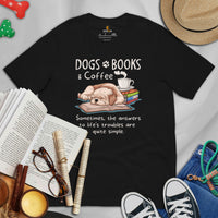 Shih Tzu Dog Themed Clothes & Attire - Funny Canine Tee Shirt For Humans - Gifts for Book & Dog Lovers - Dogs, Books And Coffee T-Shirt - Black