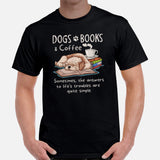 Shih Tzu Dog Themed Clothes & Attire - Funny Canine Tee Shirt For Humans - Gifts for Book & Dog Lovers - Dogs, Books And Coffee T-Shirt - Black, Men