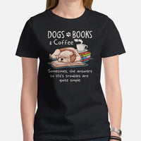 Shih Tzu Dog Themed Clothes & Attire - Funny Canine Tee Shirt For Humans - Gifts for Book & Dog Lovers - Dogs, Books And Coffee T-Shirt - Black, Women