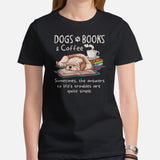 Shih Tzu Dog Themed Clothes & Attire - Funny Canine Tee Shirt For Humans - Gifts for Book & Dog Lovers - Dogs, Books And Coffee T-Shirt - Black, Women