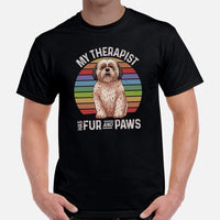 Shih Tzu Dog Themed Clothes & Attire - Funny Canine Tee Shirt For Humans - Gifts for Dog Lovers - My Therapist Has Fur And Paws T-Shirt - Black, Men
