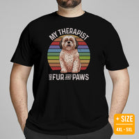 Shih Tzu Dog Themed Clothes & Attire - Funny Canine Tee Shirt For Humans - Gifts for Dog Lovers - My Therapist Has Fur And Paws T-Shirt - Black, Plus Size