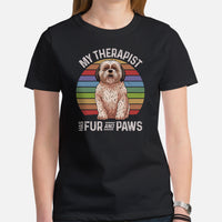 Shih Tzu Dog Themed Clothes & Attire - Funny Canine Tee Shirt For Humans - Gifts for Dog Lovers - My Therapist Has Fur And Paws T-Shirt - Black, Women