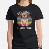 Shih Tzu Dog Themed Clothes & Attire - Funny Canine Tee Shirt For Humans - Gifts for Dog Lovers - My Therapist Has Fur And Paws T-Shirt - Black, Women