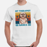 Shih Tzu Dog Themed Clothes & Attire - Funny Canine Tee Shirt & Outfits For Humans - Gifts for Dog Lovers - My Therapist Barks T-Shirt - White, Men