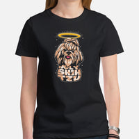 Shih Tzu Dog Themed Clothes & Attire - Funny Canine Tee Shirts & Outfit For Humans - Gifts for Dog Lovers - Holy Shih Tzu T-Shirt - Black, Women