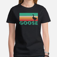 Silly Goose Retro Aesthetic T-shirt - Mallard, Widgeon, Geese Shirt - Cottagecore, Farmcore Tee for Granola Girl & Guy, Goose Lovers - Black, Women