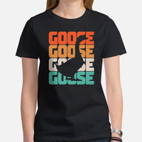 Silly Goose Retro Indie Aesthetic T-shirt - Mallard, Widgeon, Geese Shirt - Cottagecore, Farmcore Tee for Granola Girl & Guy - Black, Women