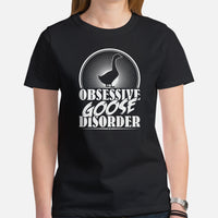 Upland Hunting Shirt - Gifts for Bird Lovers, Hunters, Birdwatchers, Birders - Silly Goose & Duck Shirt - Obsessive Goose Disorder T-Shirt - Black, Women