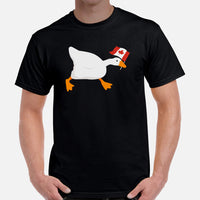 Silly Goose Video Game T-Shirt - Christmas Gaming Gift For Him & Her, Gamer - Geese Merch - Silly Goose Carrying Canada Flag Shirt - Black, Men