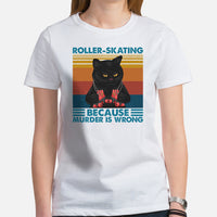 Skate Streetwear Outfit, Attire - Roller Skating Shirt, Wear, Clothing - Gifts for Skaters - Roller Skating Because Murder Is Wrong Tee - White, Women