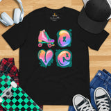 Skate Streetwear & Urban Outfit, Attire - Roller Skating Shirt, Wear, Clothing - Gifts for Skaters - Retro Love Roller Skating Tee - Black