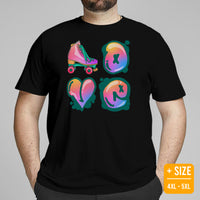 Skate Streetwear & Urban Outfit, Attire - Roller Skating Shirt, Wear, Clothing - Gifts for Skaters - Retro Love Roller Skating Tee - Black, Plus Size