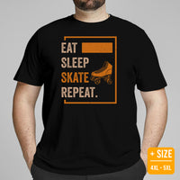 Skate Streetwear & Urban Outfit, Attire - Roller Skating Shirt, Wear, Clothing - Gifts for Skaters - Vintage Eat Sleep Skate Repeat Tee - Black, Plus Size