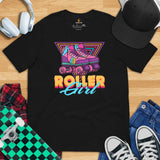 Skate Streetwear & Urban Outfit, Attire - Roller Skating Shirt, Wear & Clothing - Ideal Gifts for Skaters - Retro Roller Girl Tee - Black