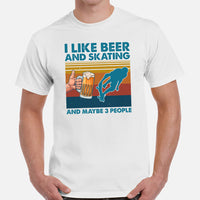 Skateboard Streetwear Outfit, Attire - Skate Shirt, Wear - Gifts for Skateboarders - I Like Beer And Skating And Maybe 3 People Tee - White, Men