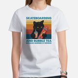 Skateboard Streetwear Outfit, Attire - Skate Shirt, Wear - Gifts for Skaters - Skateboarding And Bubble Tea Because Murder Is Wrong Tee - White, Women