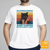 Skateboard Streetwear Outfit, Attire - Skate Shirt, Wear - Gifts for Skaters - Skateboarding And Coffee Because Murder Is Wrong Tee - White, Plus Size