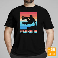Skateboard Streetwear & Urban Outfit, Attire - Skate Shirt, Wear, Clothing - Gifts, Presents for Skateboarders - Retro Parkour City Tee - Black, Plus Size