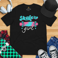 Skateboard Streetwear & Urban Outfit, Attire - Skate Shirt, Wear, Clothing - Gifts, Presents for Skateboarders - Skater Girl Tee - Black