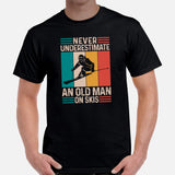 Skiing Shirt - Men's & Women's Snow Ski Attire, Clothes, Outfit - Present Ideas for Skiers - Never Underestimate An Old Man On Skis Tee - Black, Men