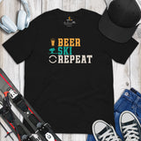 Skiing Shirt - Men's & Women's Snow Ski Attire, Wear, Clothes, Outfit - Gift Ideas for Skiers, Beer Lovers - Funny Beer Ski Repeat Tee - Black