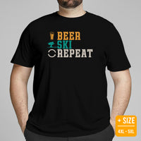 Skiing Shirt - Men's & Women's Snow Ski Attire, Wear, Clothes, Outfit - Gift Ideas for Skiers, Beer Lovers - Funny Beer Ski Repeat Tee - Black, Plus Size