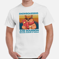 Skiing Shirt - Ski Attire, Gear, Clothes, Outfit - Gift Ideas for Snowboarders - Snowboarding And Bourbon Because Murder Is Wrong Tee - White, Men