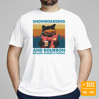 Skiing Shirt - Ski Attire, Gear, Outfit - Gift Ideas for Snowboarders, Cat Lovers - Snowboarding & Bourbon Because Murder Is Wrong Tee - White, Plus Size