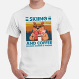 Skiing Shirt - Ski Attire, Wear, Clothes, Outfit - Gift Ideas for Skiers, Coffee Lovers - Skiing And Coffee Because Murder Is Wrong Tee - White, Men