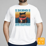 Skiing Shirt - Snow Ski Attire, Clothes, Outfit - Gift Ideas for Skiers, Cat Lovers - Skiing And Bourbon Because Murder Is Wrong Tee - White, Plus Size