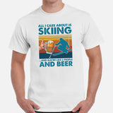 Skiing Shirt - Snow Ski Attire, Wear, Clothes, Outfit - Gift Ideas for Skiers, Beer Lovers - All I Care About Is Skiing And Beer Tee - White, Men