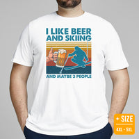 Skiing Shirt - Snow Ski Attire, Wear, Clothes, Outfit - Gift Ideas for Skiers, Beer Lovers - I Like Beer & Skiing & Maybe 3 People Tee - White, Plus Size