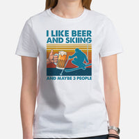 Skiing Shirt - Snow Ski Attire, Wear, Clothes, Outfit - Gift Ideas for Skiers, Beer Lovers - I Like Beer & Skiing & Maybe 3 People Tee - White, Women
