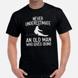 Skiing Shirt - Snow Ski Attire, Wear, Clothes, Outfit - Gift Ideas for Skiers - Never Underestimate An Old Man Who Loves Skiing Tee - Black, Men